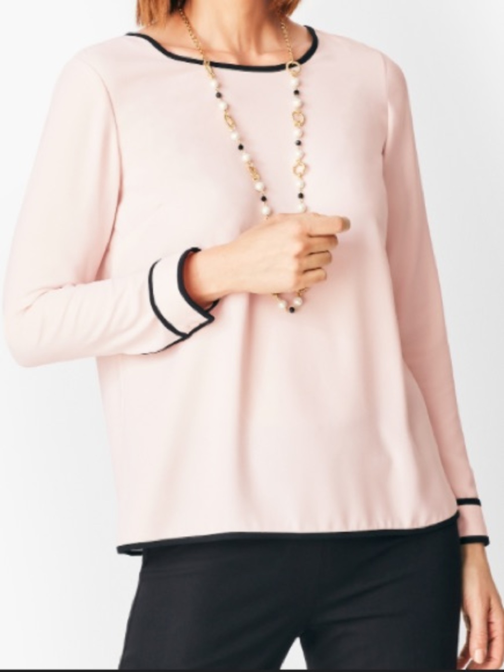 Talbots Classic Crepe Top in Blush Pink/Black Womens SP